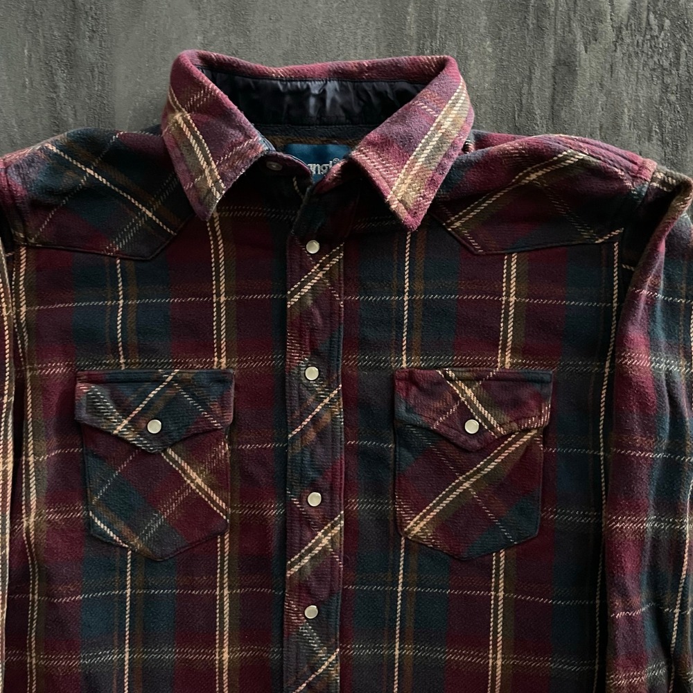 Vintage Plaid Flannel Western Shirt Mens M Burgundy 1990s Wrangler - Picture 2 of 9